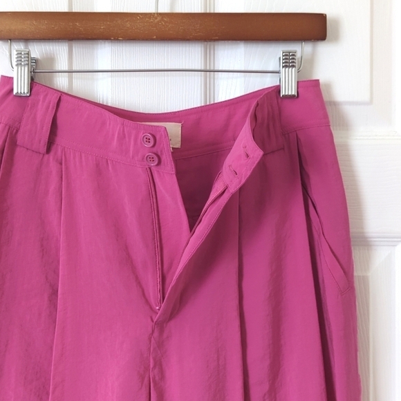Anthropologie Classic Pleated High Waisted Cropped Wide Leg Trousers Hot Pink 4 - Picture 7 of 15
